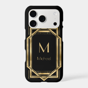 Black and Gold Personalized Monogram Geometric iPhone 17 Pro Case