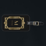 Black and Gold Personalized Monogram | Geometric Luggage Tag<br><div class="desc">Elegant and chic black and gold art deco geometric frame with monogram. This is a template ready for you to personalize with your initial. Inspired by the 1920's Gatsby  Art Deco style.</div>