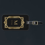 Black and Gold Personalized Monogram | Geometric Luggage Tag<br><div class="desc">Elegant and chic black and gold art deco geometric frame with monogram. This is a template ready for you to personalize with your initial. Inspired by the 1920's Gatsby  Art Deco style.</div>