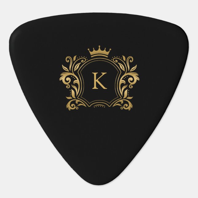 Black and Gold Personalized Monogram Guitar Pick (Front)