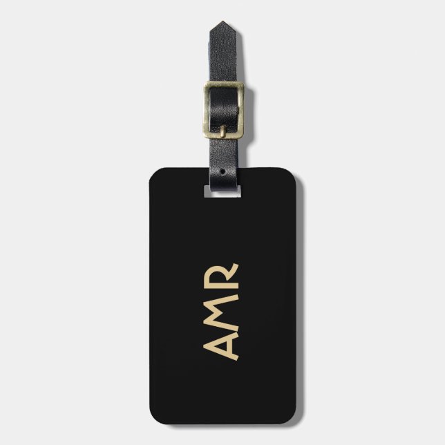 Black and Gold Personalized Monogram  Luggage Tag (Front Vertical)