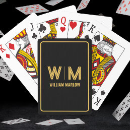 Black and Gold Personalized Monogram &amp; Name Custom Playing Cards