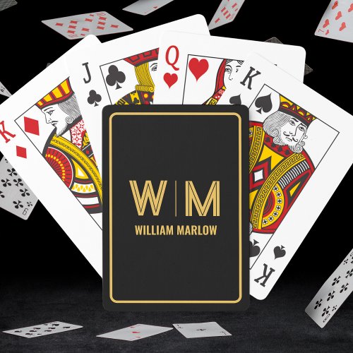 Black and Gold Personalized Monogram  Name Custom Playing Cards