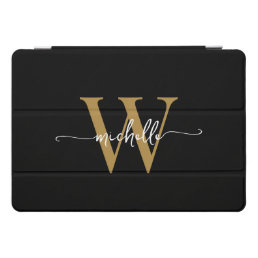 Black And Gold Personalized Monogram Name Script iPad Pro Cover