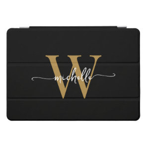 Black And Gold Personalized Monogram Name Script iPad Pro Cover