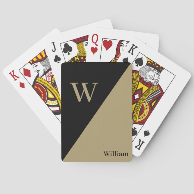 Black and Gold Personalized Monogram Poker Cards (Back)
