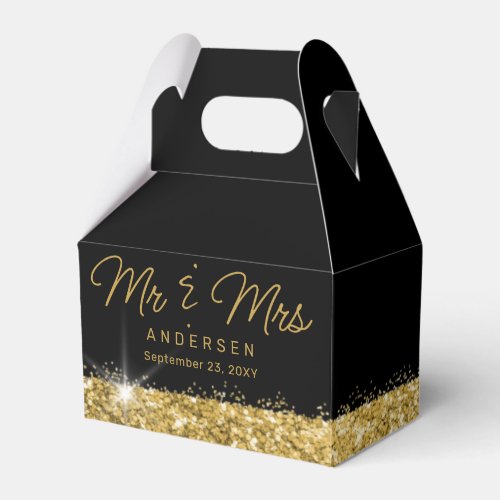 Black and Gold Personalized Mr  Mrs Wedding Favor Boxes