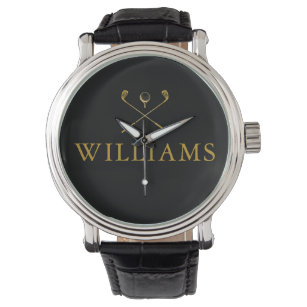 Black And Gold Personalized Name Golf Clubs Watch