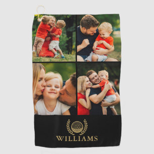 Black And Gold Personalized Name Monogram 4 Photo Golf Towel