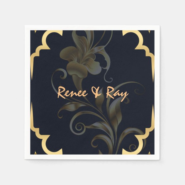 Black and Gold Personalized Paper Napkins (Front)