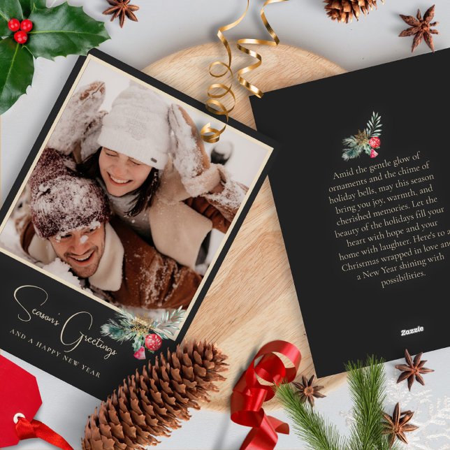 Black And Gold Personalized Photo Christmas Holiday Card (Creator Uploaded)