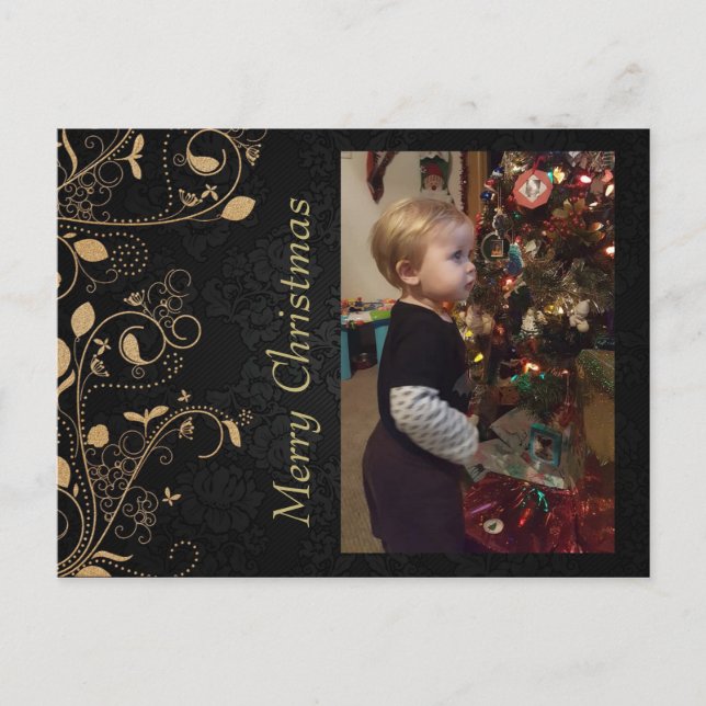 Black and Gold Personalized Photo Christmas Postcard (Front)