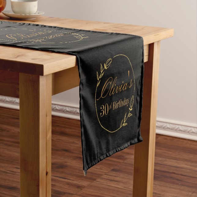 Black and Gold Personalized Short Table Runner (In Situ)