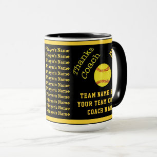 Black and Gold Personalized Softball Coach Gifts Mug