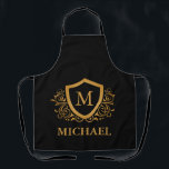 Black and Gold Personalized Stylish Monogram Name Apron<br><div class="desc">Black and Gold Personalized Stylish Monogram Name. For further customization,  please click the "Customize it" button and use our design tool to modify this template.</div>