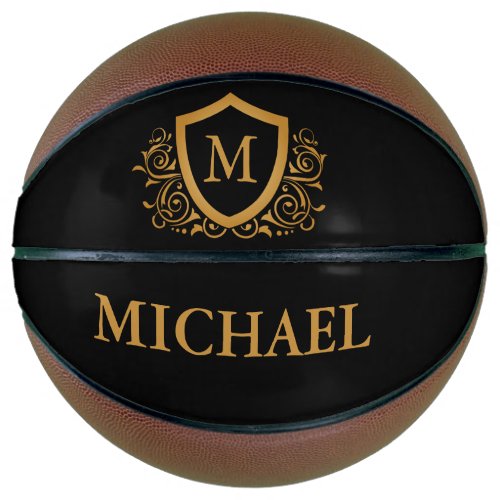 Black and Gold Personalized Stylish Monogram Name Basketball