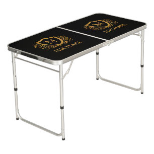 Black and Gold Personalized Stylish Monogram Name Beer Pong Table