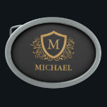 Black and Gold Personalized Stylish Monogram Name Belt Buckle<br><div class="desc">Black and Gold Personalized Stylish Monogram Name. For further customization,  please click the "Customize it" button and use our design tool to modify this template.</div>