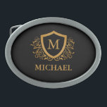 Black and Gold Personalized Stylish Monogram Name Belt Buckle<br><div class="desc">Black and Gold Personalized Stylish Monogram Name. For further customization,  please click the "Customize it" button and use our design tool to modify this template.</div>