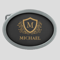 Black and Gold Personalized Stylish Monogram Name Belt Buckle
