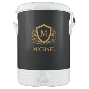 Black and Gold Personalized Stylish Monogram Name Beverage Cooler
