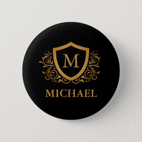 Black and Gold Personalized Stylish Monogram Name Button