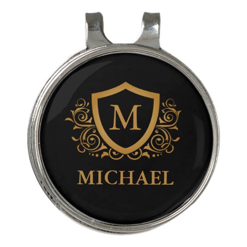 Black and Gold Personalized Stylish Monogram Name Golf Hat Clip