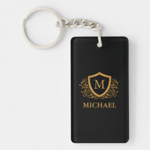 Black and Gold Personalized Stylish Monogram Name Keychain