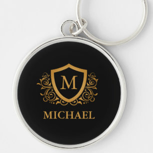 Black and Gold Personalized Stylish Monogram Name Keychain