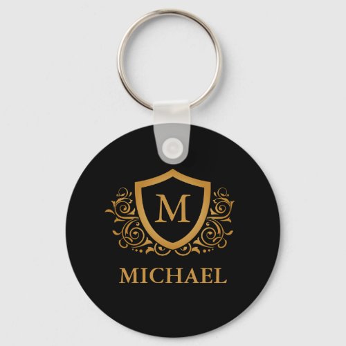 Black and Gold Personalized Stylish Monogram Name Keychain