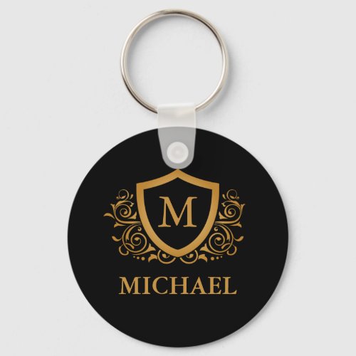 Black and Gold Personalized Stylish Monogram Name Keychain