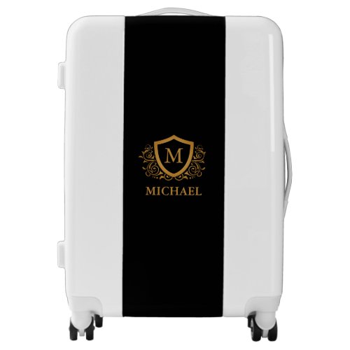 Black and Gold Personalized Stylish Monogram Name Luggage