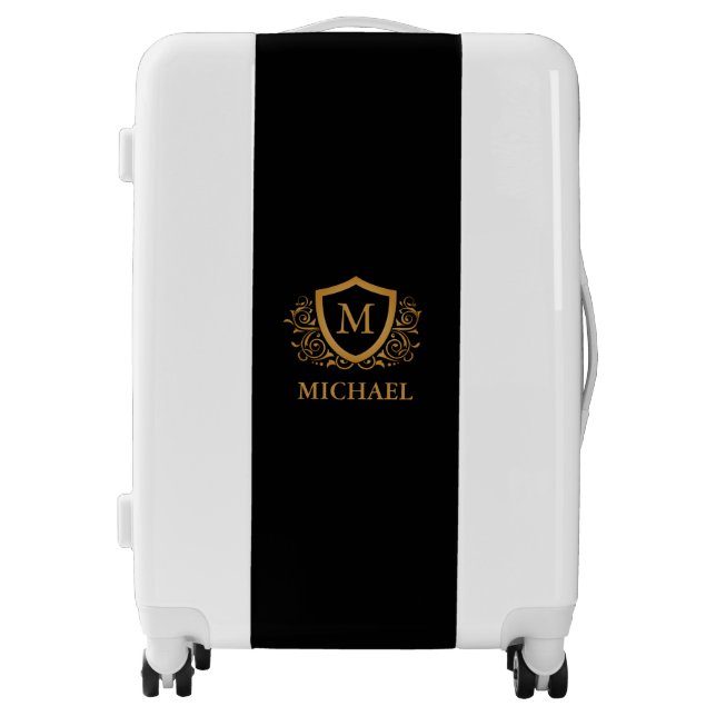 Black and Gold Personalized Stylish Monogram Name Luggage (Front)