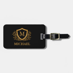 Black and Gold Personalized Stylish Monogram Name Luggage Tag