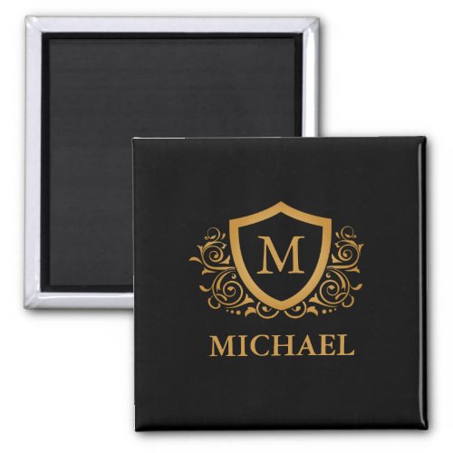 Black and Gold Personalized Stylish Monogram Name Magnet