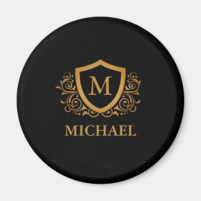 Black and Gold Personalized Stylish Monogram Name Magnet (Front)