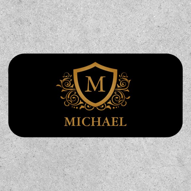 Black and Gold Personalized Stylish Monogram Name Patch (Front)