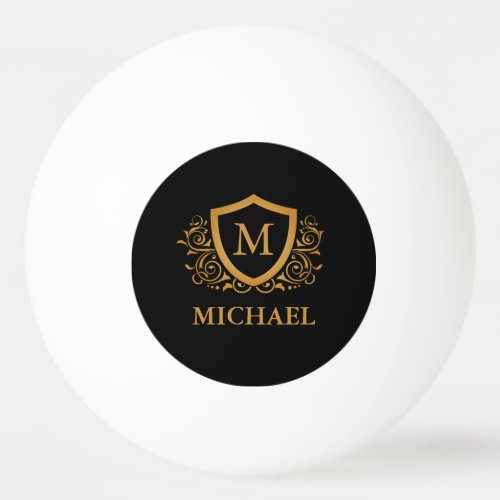 Black and Gold Personalized Stylish Monogram Name Ping Pong Ball