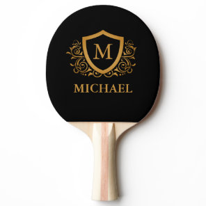 Black and Gold Personalized Stylish Monogram Name Ping Pong Paddle