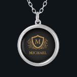 Black and Gold Personalized Stylish Monogram Name Silver Plated Necklace<br><div class="desc">Black and Gold Personalized Stylish Monogram Name. For further customization,  please click the "Customize it" button and use our design tool to modify this template.</div>