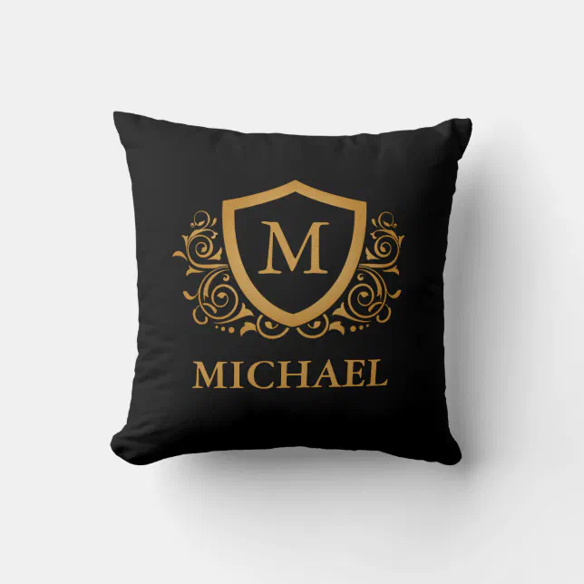 Black and Gold Personalized Stylish Monogram Name Throw Pillow Zazzle
