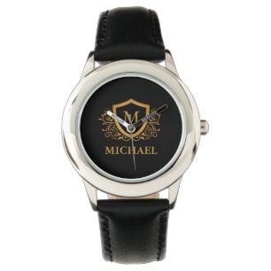 Black and Gold Personalized Stylish Monogram Name Watch