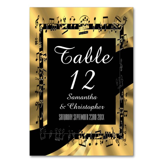 Black and gold personalized table number (Front)