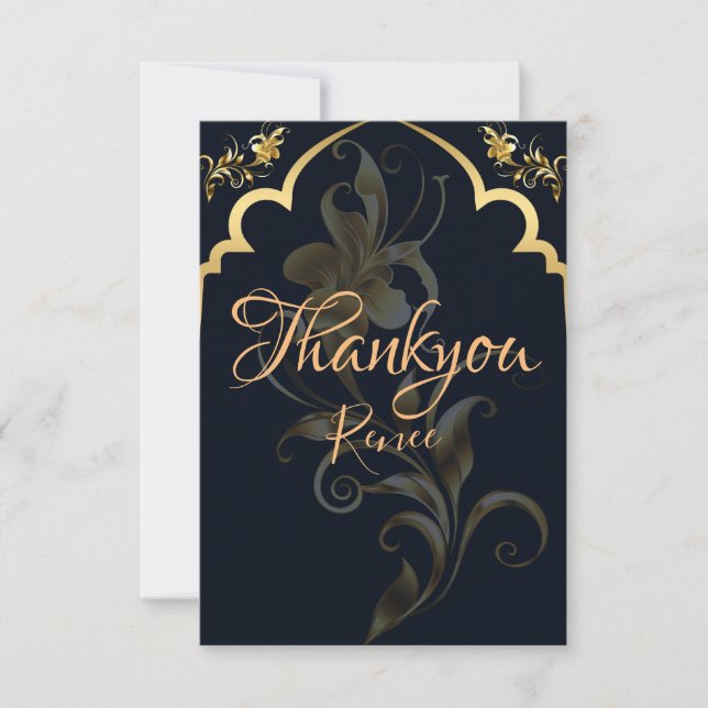 Black and Gold Personalized Thank You Card (Front)