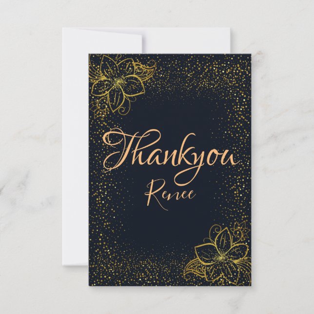 Black and Gold Personalized Thank You Card (Front)