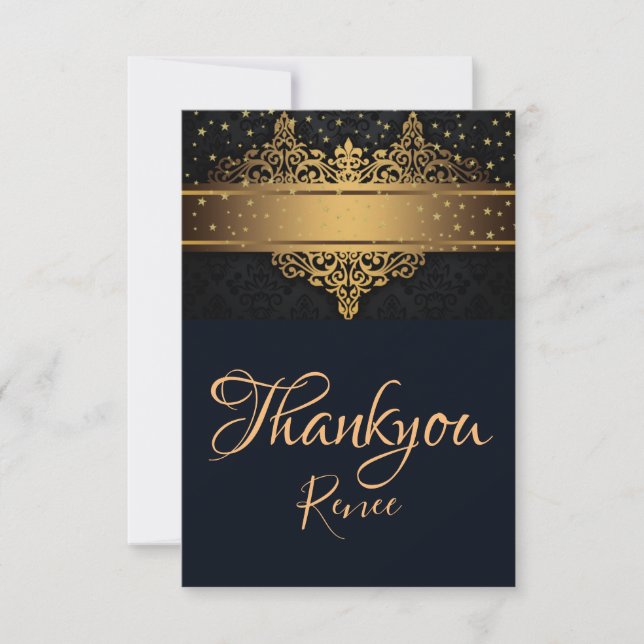 Black and Gold Personalized Thank You Card (Front)