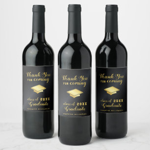 Black and Gold Personalized Thank You Graduation Wine Label