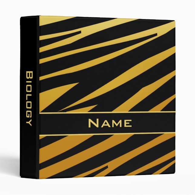 Black and Gold Personalized Tiger School Binder (Front/Spine)