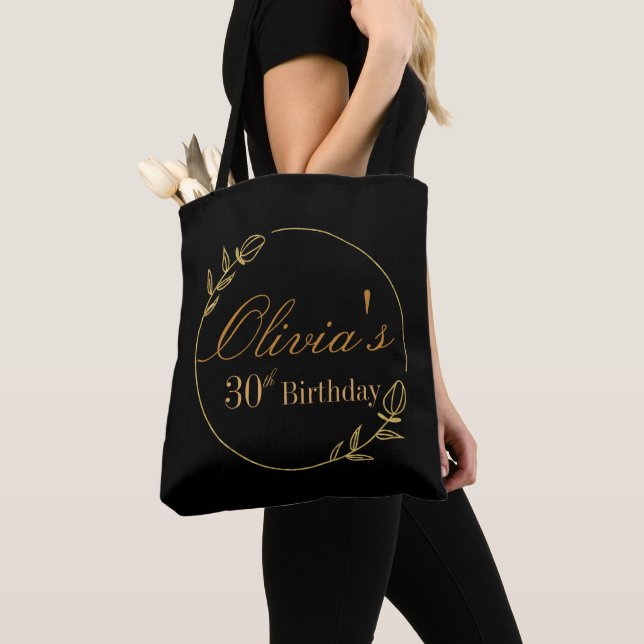 Black and Gold Personalized Tote Bag (Close Up)