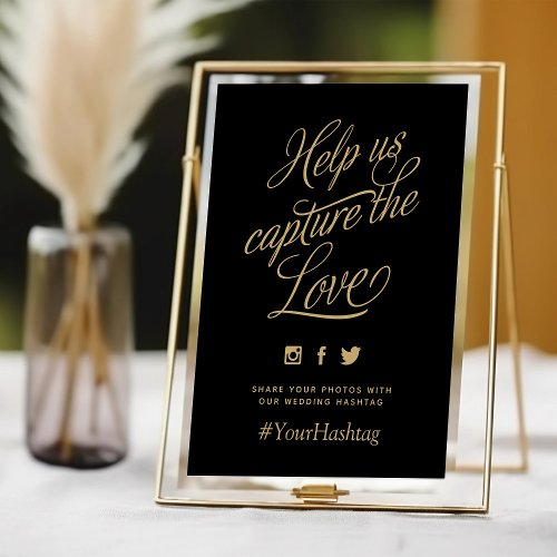 Black and Gold Personalized Wedding Hashtag Sign